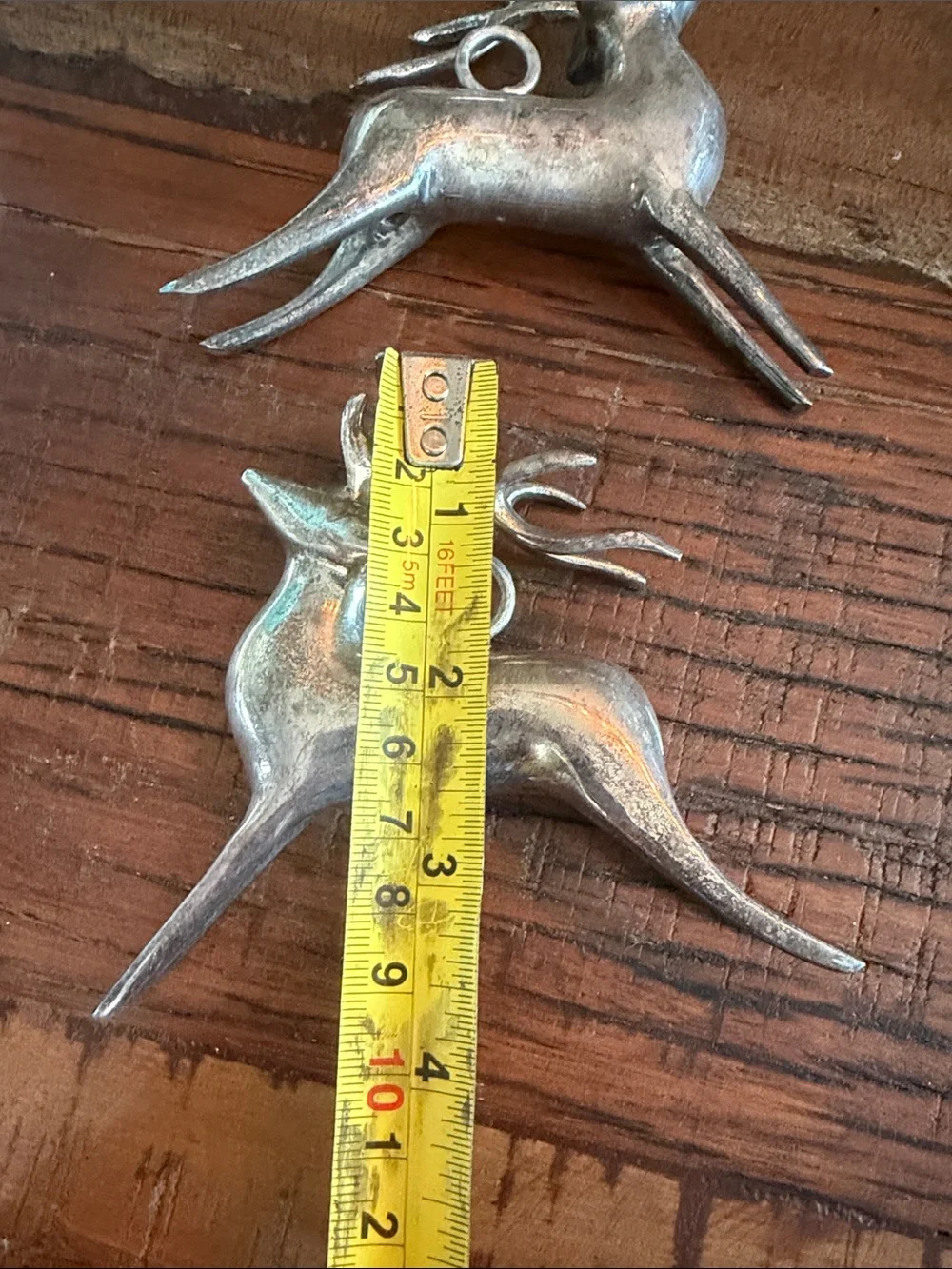 VTG Pottery Barn Silver Plated Leaping Reindeer Ornaments Set of 2 Christmas
